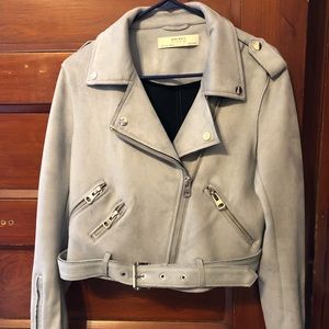 Zara Basic Light Blue Suede Biker Jacket